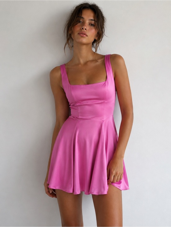 Free People Dresses & Skirts - Free People Pink Satin Skater dress open back size 6